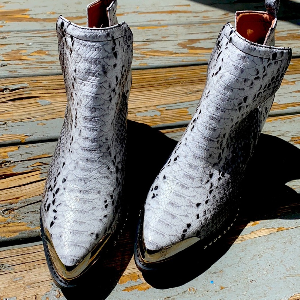 Jeffrey Campbell snake skin booties